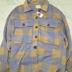 purple and yellow Sherpa coat